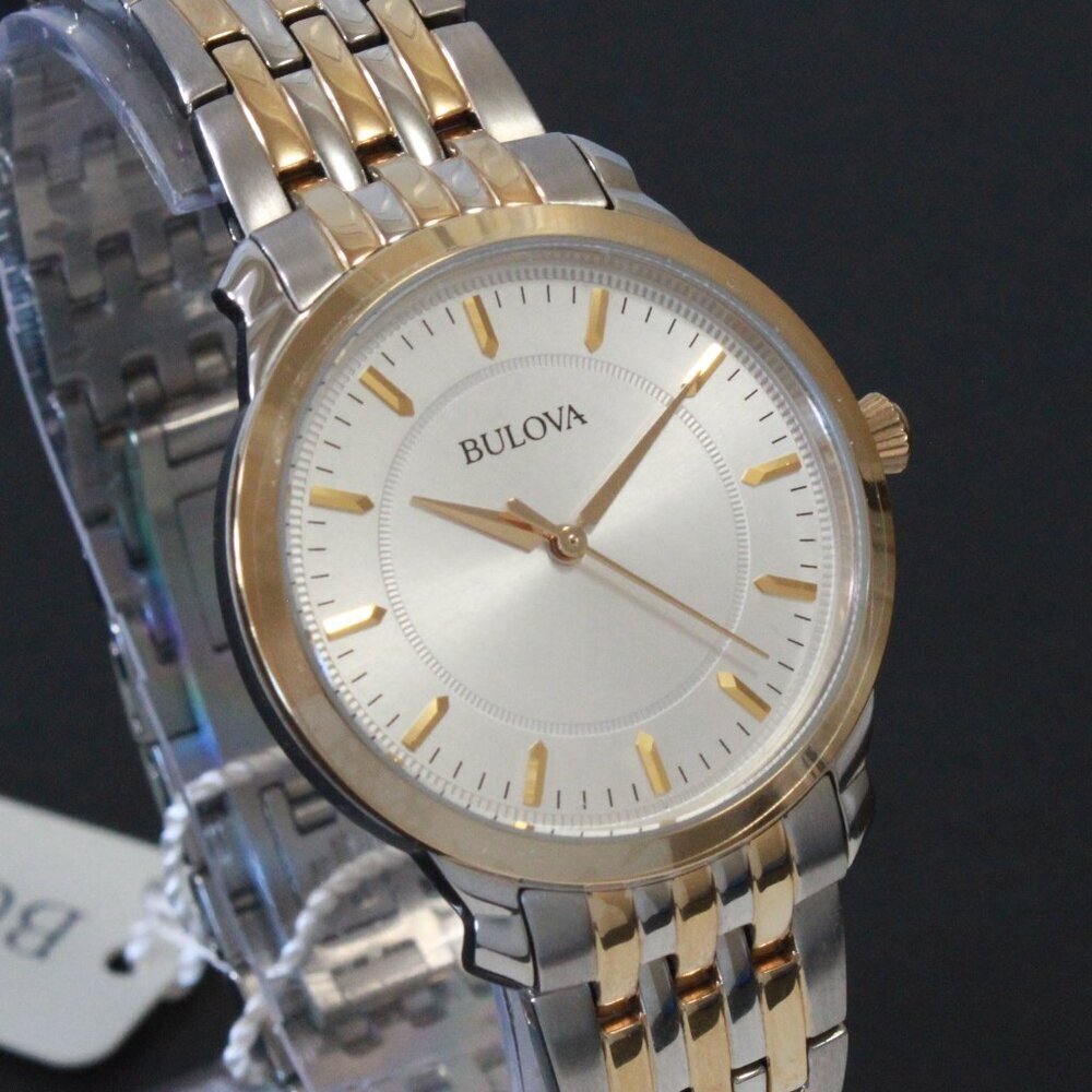Bulova Ladies Classic Quartz Watch Two Tone Finish Raised Indices Bracelet 32mm - Picture 13 of 13